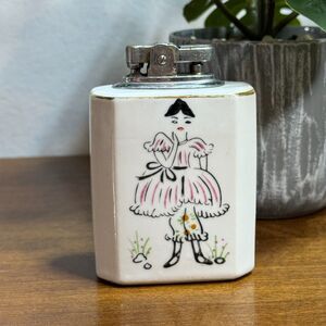 Vintage Valiant Porcelain Victorian Table Lighter Japan 4" Girl in Dress